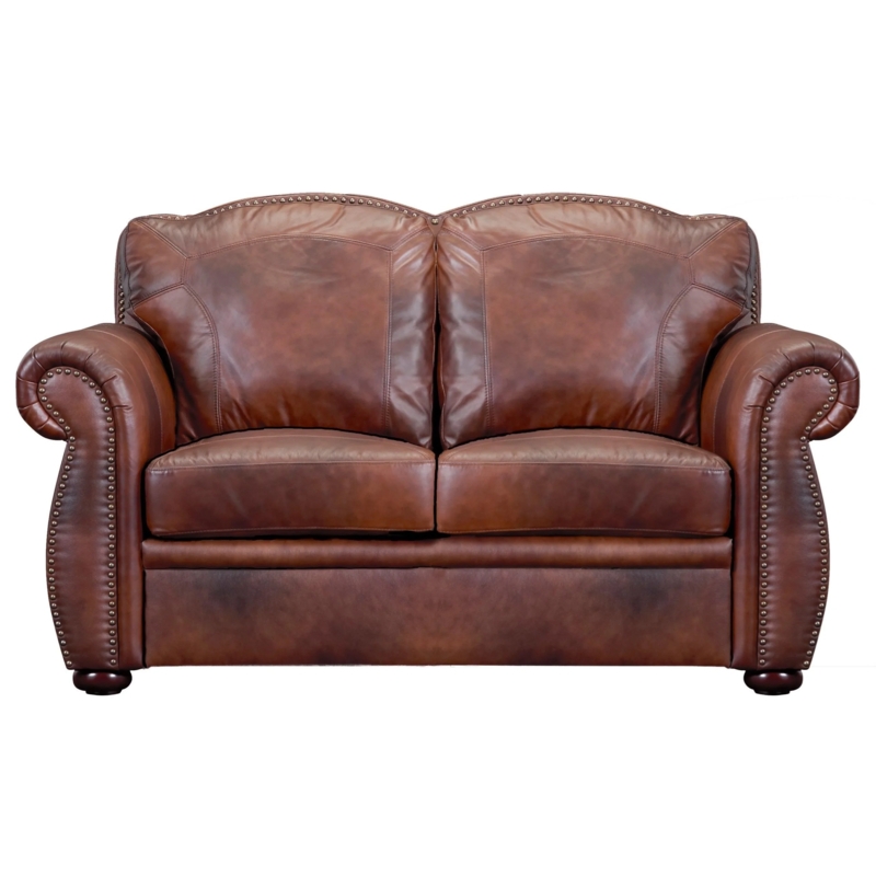 Classic Loveseat with Rolled Arms, Nailhead Trim, and Bun Feet