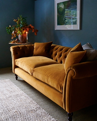 Classic Navy Velvet Chesterfield Sofa, Button Tufted