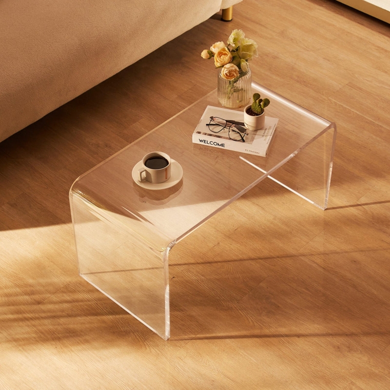 Clear Acrylic C-Shaped End Table with Integrated Magazine Rack