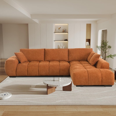 Cloud Sectional Sofa Grid Tufting Wide Block Arms White Low Profile