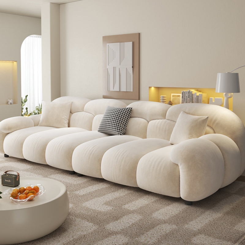 Cloud Sofa in Textured Cream Fabric, Minimalist Living Room Seating
