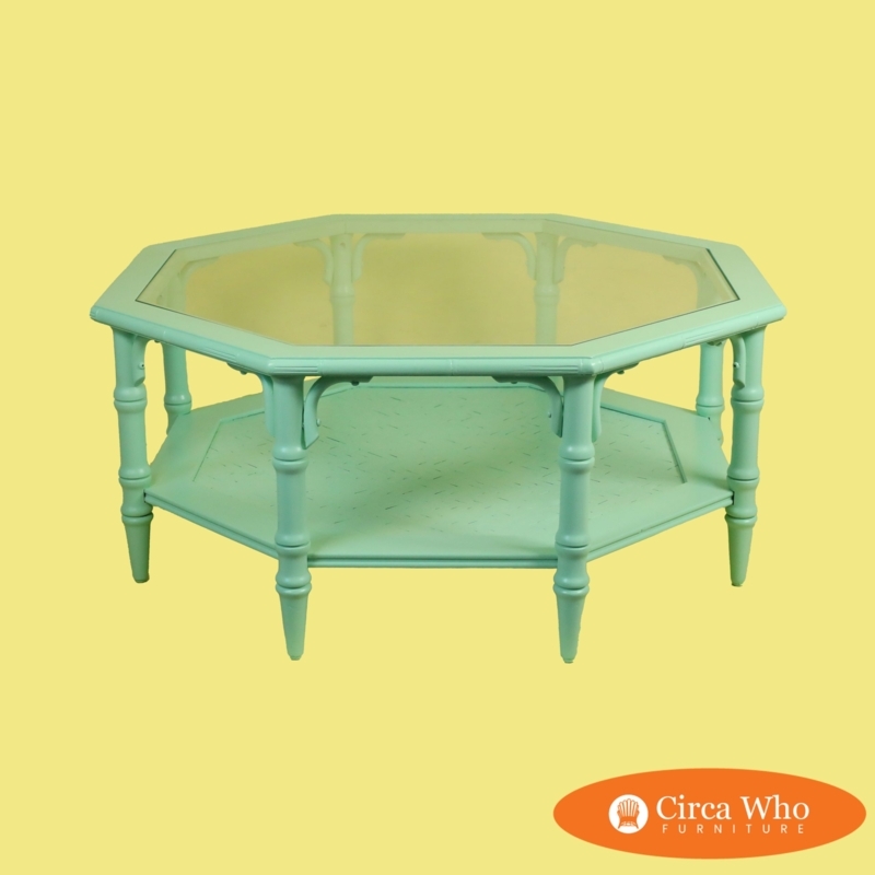 Coastal Bohemian Octagonal Coffee Table made of Woven Rattan Cane