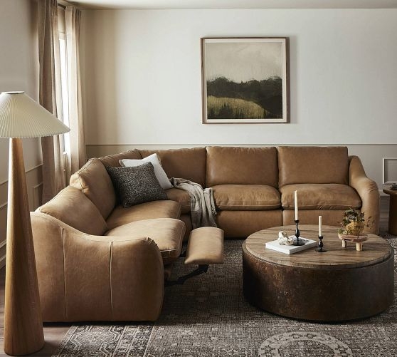 Coastal Modern Power Reclining Sectional in Taupe Leather-Like Finish