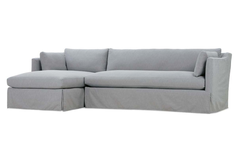 Coastal Sectional Sofa with Left Facing Chaise in White Slipcover