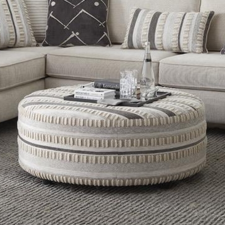 Cocktail Ottoman, Brown Tufted Top with Welted Seams and Tapered Legs