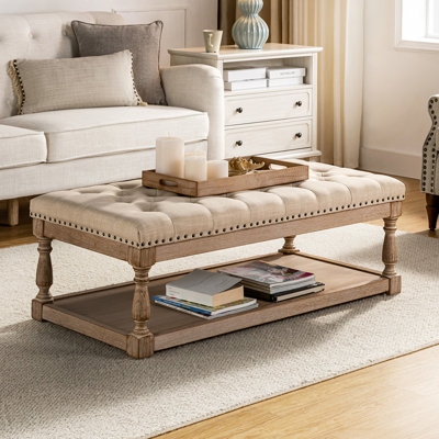 Cocktail Ottoman Charcoal Gray Tufted Lower Storage Shelf