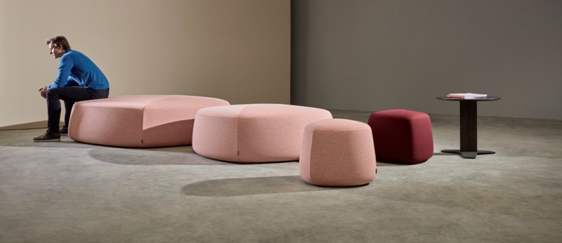Cocktail Ottoman Cognac Leather-Like Deep Tufted Round Oversized