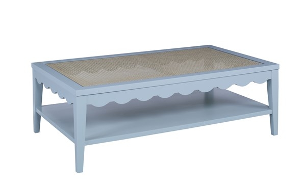 Cocktail Table Round Cream Scalloped Apron Tapered Legs Smooth