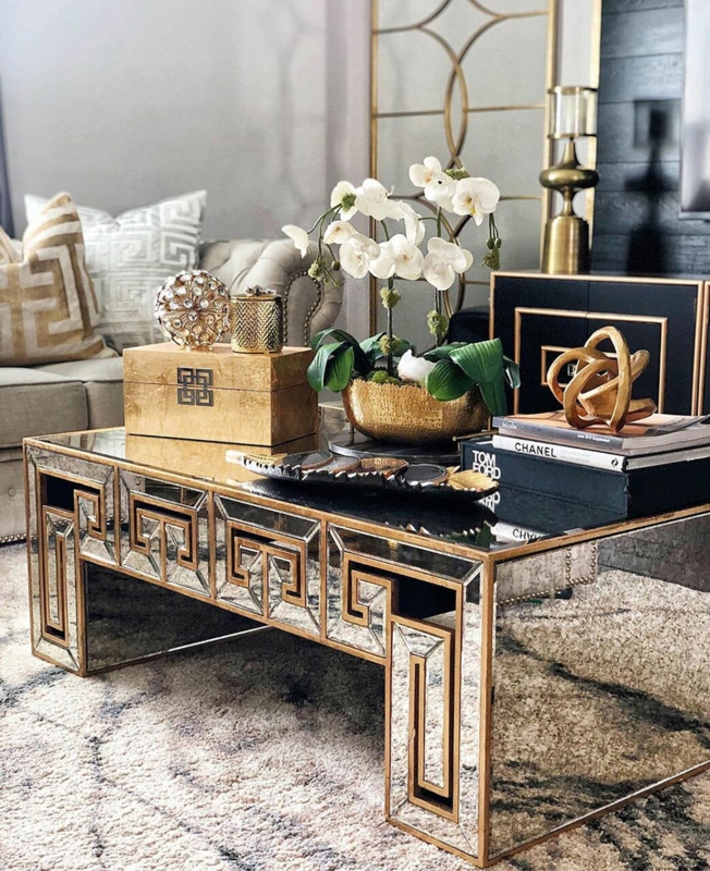 Coffee Table Art Deco Mirrored with Stepped Ziggurat Base