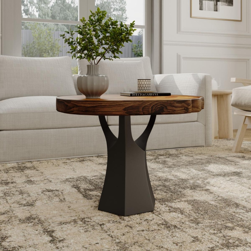 Coffee Table Base with Branching Silhouette, Black Metal, Industrial