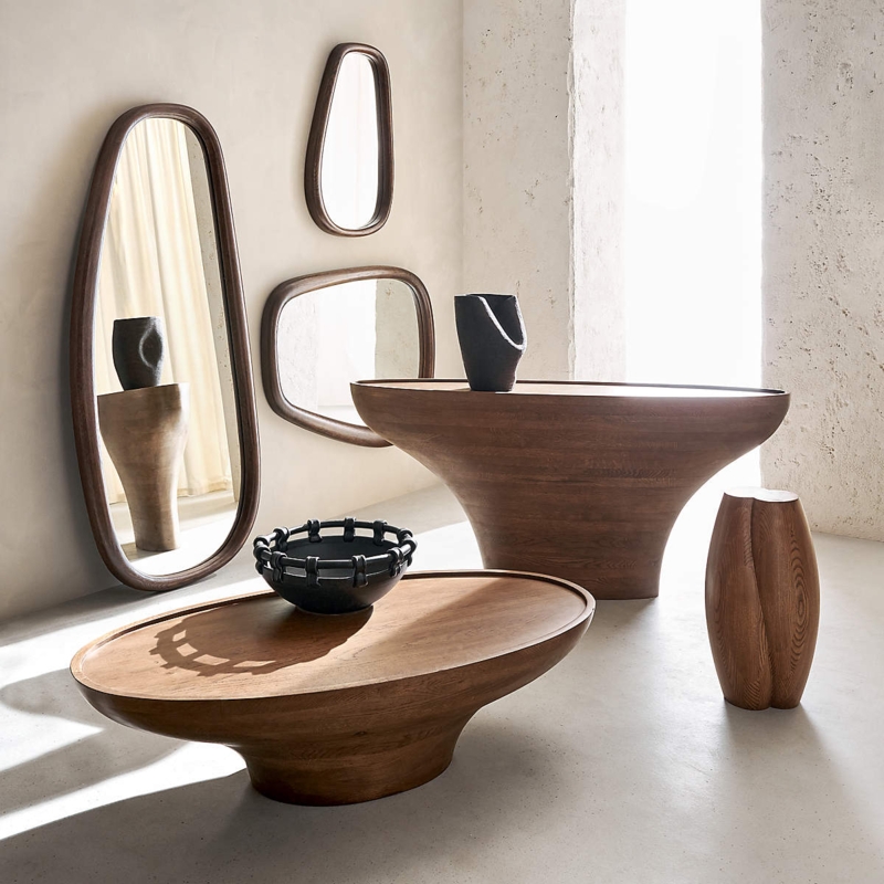 Coffee Table Biomorphic Silhouette Oak Grain Pedestal Base