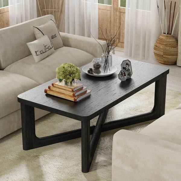 Coffee Table, Black Low Profile, Thick Cylindrical Legs, Chunky Silhouette