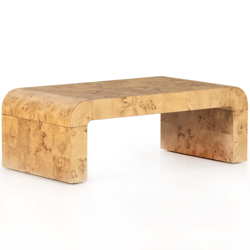 Coffee Table Block Base Natural Poplar Grain Light Wood Minimalist
