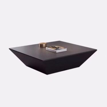 Coffee Table Block Base Textured Stone Like Finish Cream Minimalist