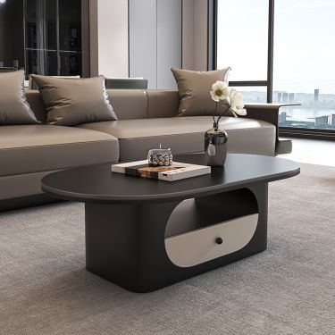 Coffee Table Block Silhouette Integrated Lighting Fissured Surface