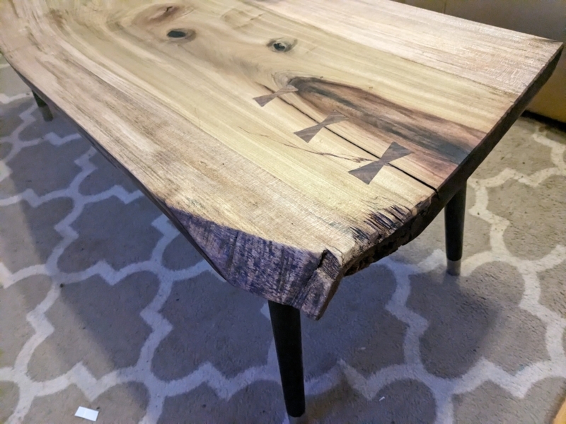 Coffee Table Bowtie Inlays Live Edge Slab Hairpin Legs Artisanal
