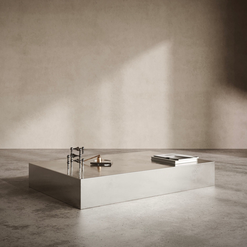 Coffee Table Brushed Stainless Steel Slab Legs Monolithic Design