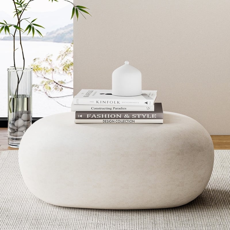 Coffee Table, Chunky Circular Monolith, Matte Black Concrete Look.
