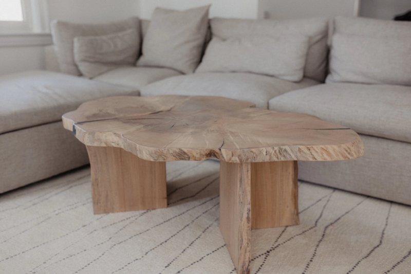 Coffee Table Chunky Cylindrical Legs Light Wood Organic Modern
