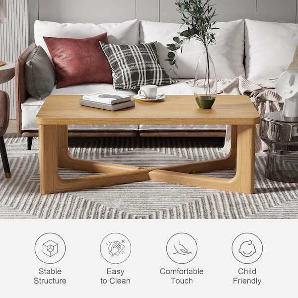 Coffee Table, Chunky Leg Wooden, Natural Oak Tone, Flush Corner Design