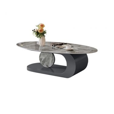 Coffee Table Circular Top Stone Like Pedestal Base Matte Grey