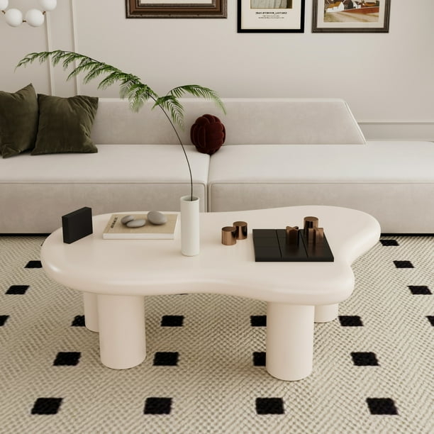 Coffee Table Cream White Organic Cloud Shaped Top Chunky Legs