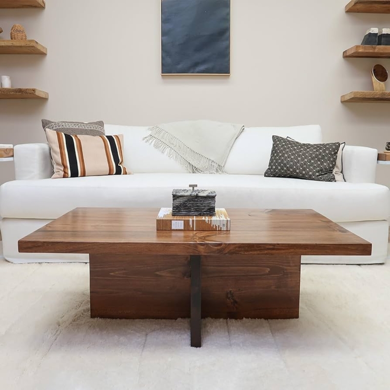 Coffee Table Cross Leg Base Provincial Finish Farmhouse Style