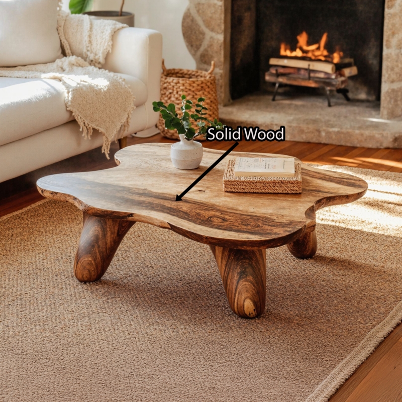 Coffee Table Curved Base Wood Low Profile Organic Modern