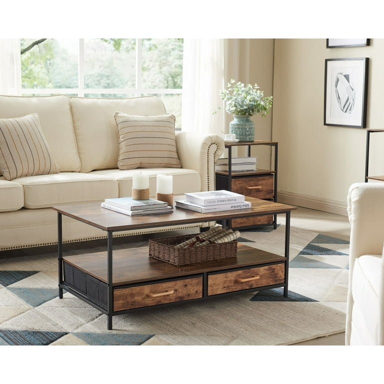 Coffee Table Dark Brown Rectangular Block Legs Lower Storage Shelf