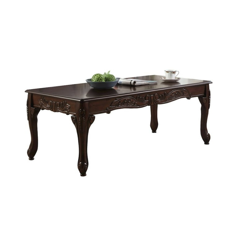 Coffee Table Espresso Wood Slatted Lower Shelf Traditional Dark Wood