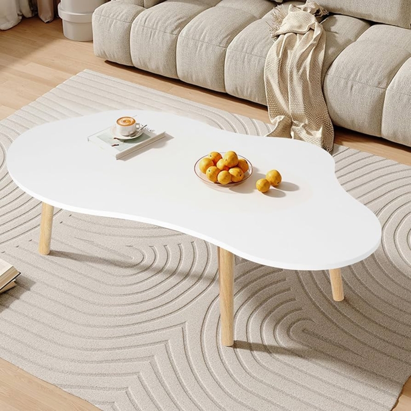 Coffee Table featuring Cloud Shape, Matte White Finish, Chunky Legs