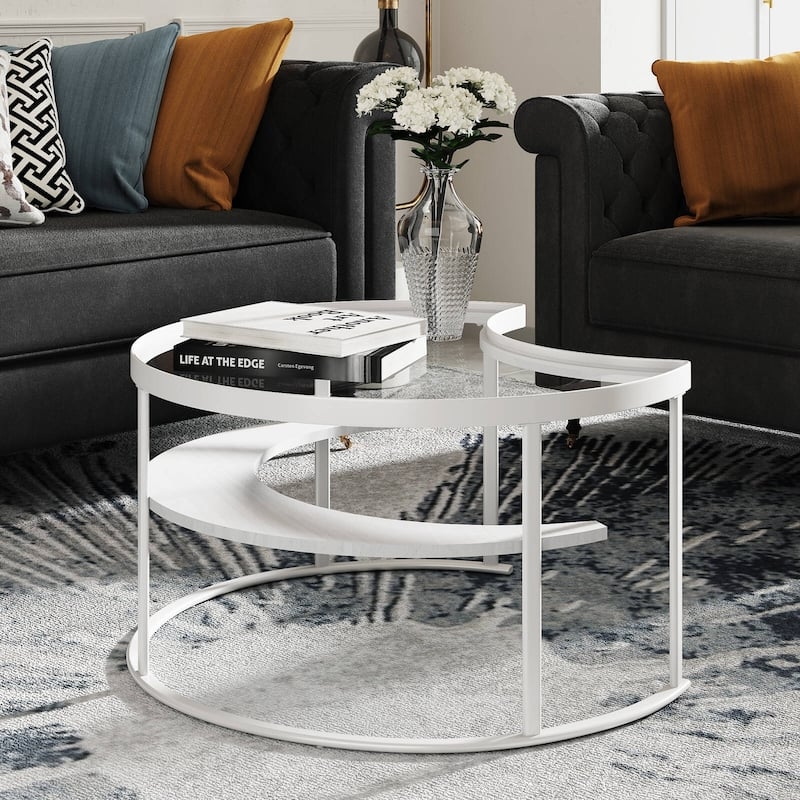 Coffee Table featuring Crescent Shape. Minimalist moon shaped coffee table.