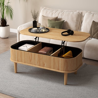 Coffee Table featuring Oval Silhouette, Lift Top Storage, Fluted Base
