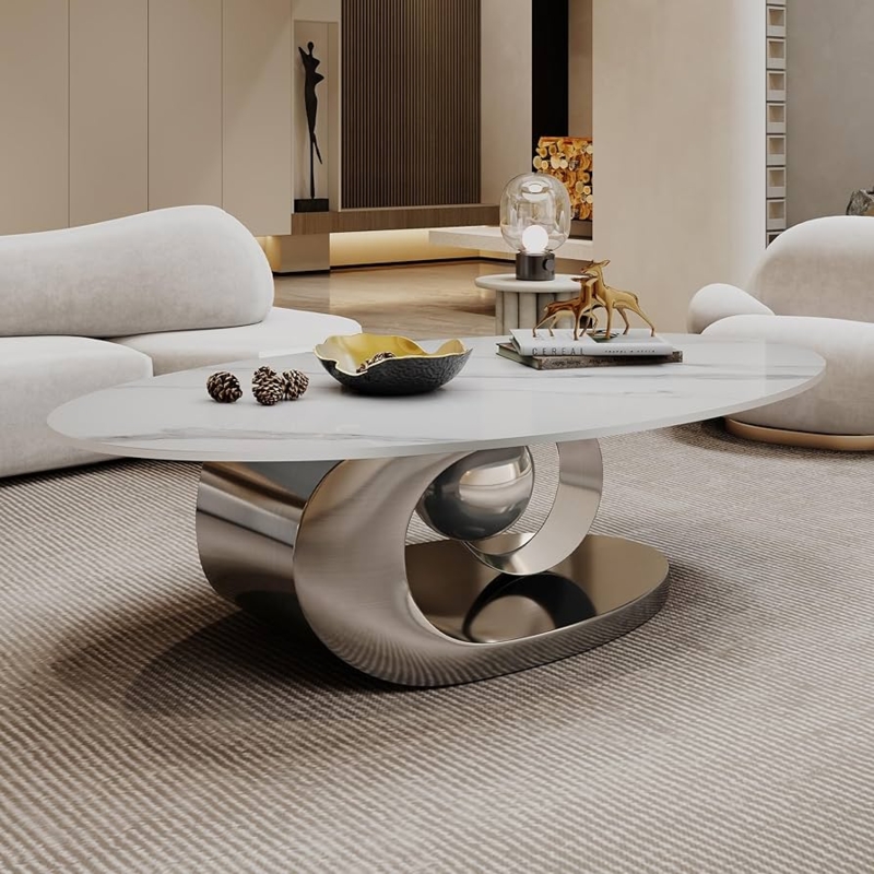 Coffee Table featuring Sintered Stone Top. Luxury living room center table.