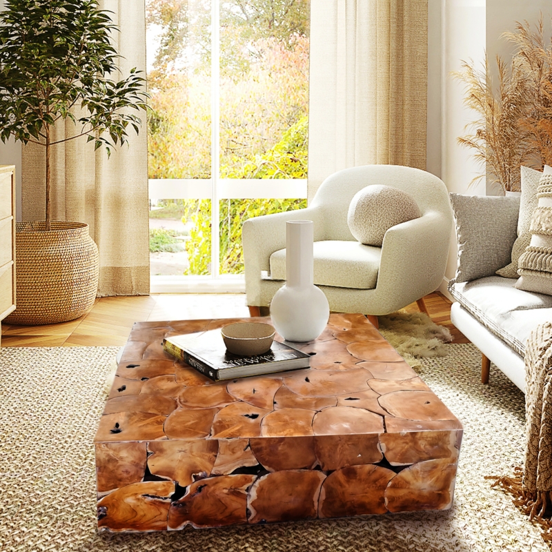 Coffee Table Glass Top Organic Root Base Rustic
