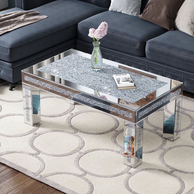 Coffee Table Glass Top Wood Architectural Frame Mid-Century Modern