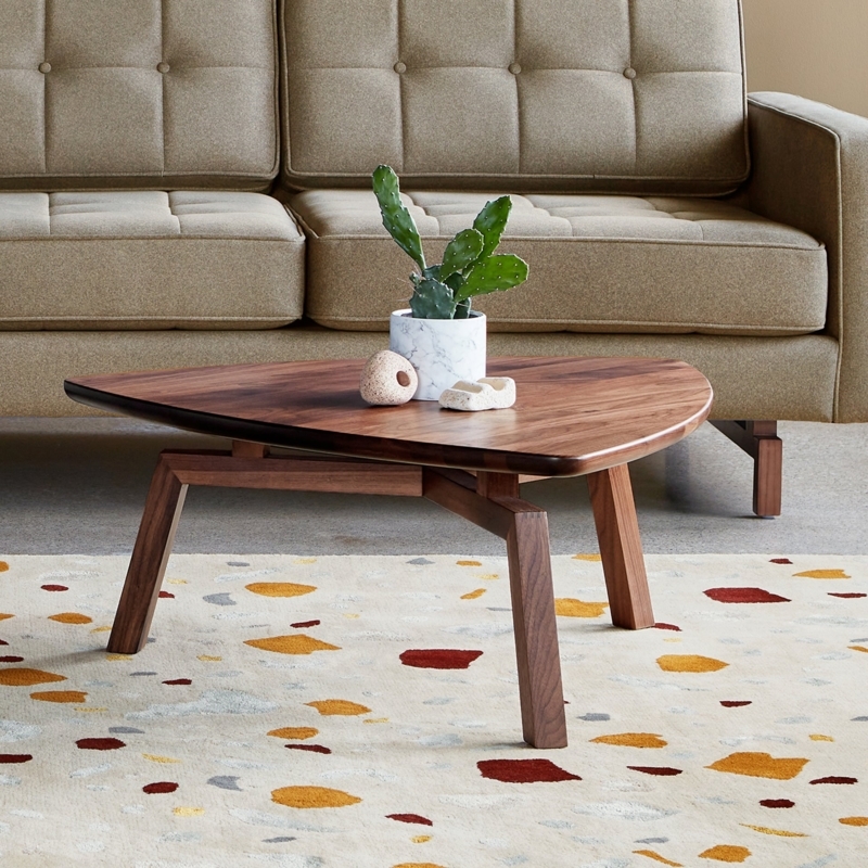 Coffee Table in Walnut Toned Wood with Tapered Angled Legs