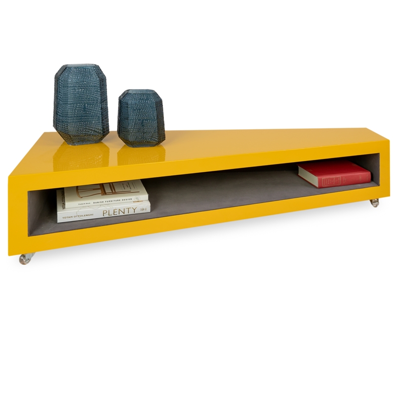 Coffee Table in Yellow Gloss Finish with Tapered Tripod Legs