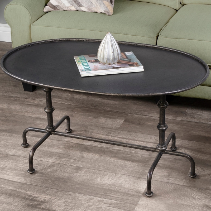 Coffee Table Industrial Iron Pipe Legs Wood Toned Top Urban Style