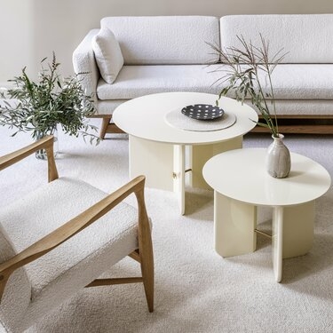 Coffee Table Ivory Lacquer Rounded Form Tapered Wood Legs