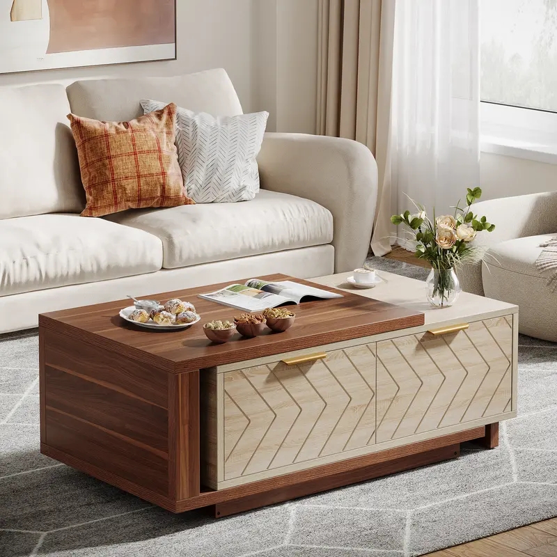 Coffee Table, Japandi Wood, Cylindrical Legs, Minimalist Silhouette, Round