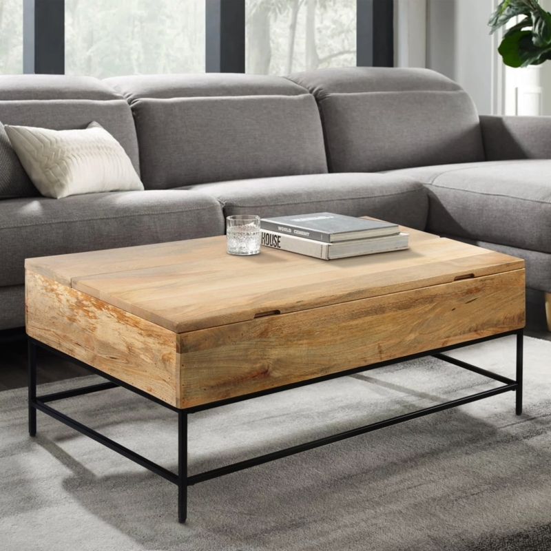 Coffee Table Lift Top Black Metal Legs Hidden Storage Rustic