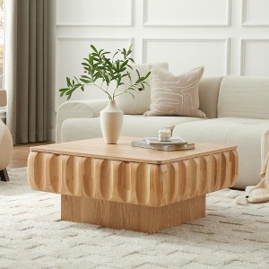 Coffee Table Lift Top Hidden Storage Square Ash Veneer Minimalist