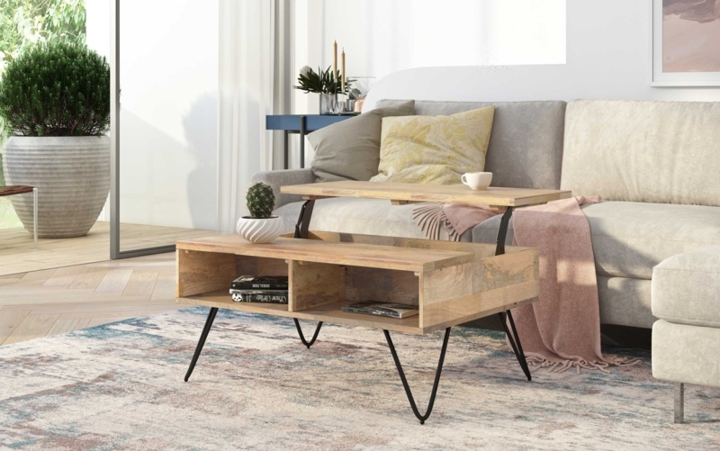Coffee Table Lift Top Pull Drawer Black Metal Frame Multifunctional