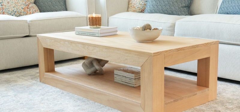 Coffee Table Light Wood Open Shelf Rectangular Coastal