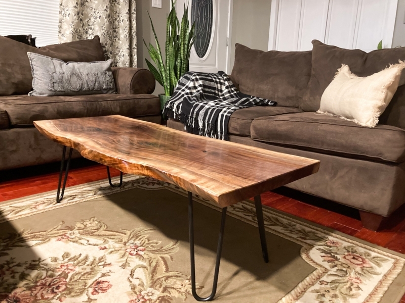 Coffee Table Live Edge Black Walnut Slab Modern Farmhouse Hairpin Legs