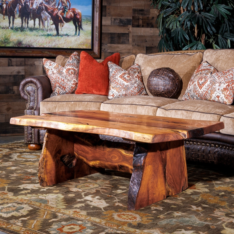 Coffee Table Live Edge Mesquite Wood Slab Legs Rustic Lodge Style
