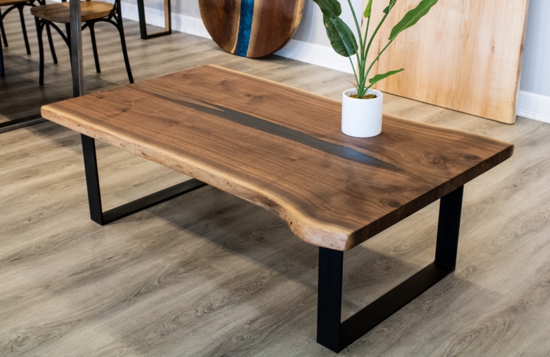 Coffee Table Live Edge River Walnut Slabs Industrial Metal Legs