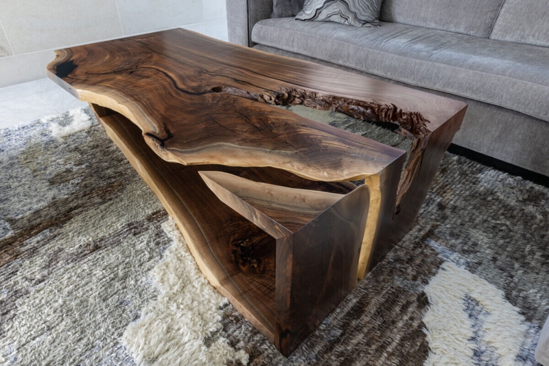 Coffee Table Live Edge Thick Slab X-Frame Base Industrial Style