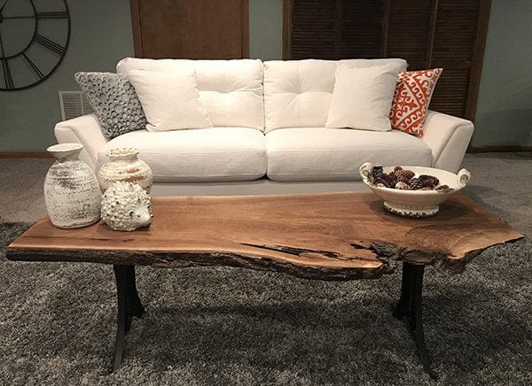 Coffee Table Live Edge Thick Wood Slab Matte Black Metal Legs